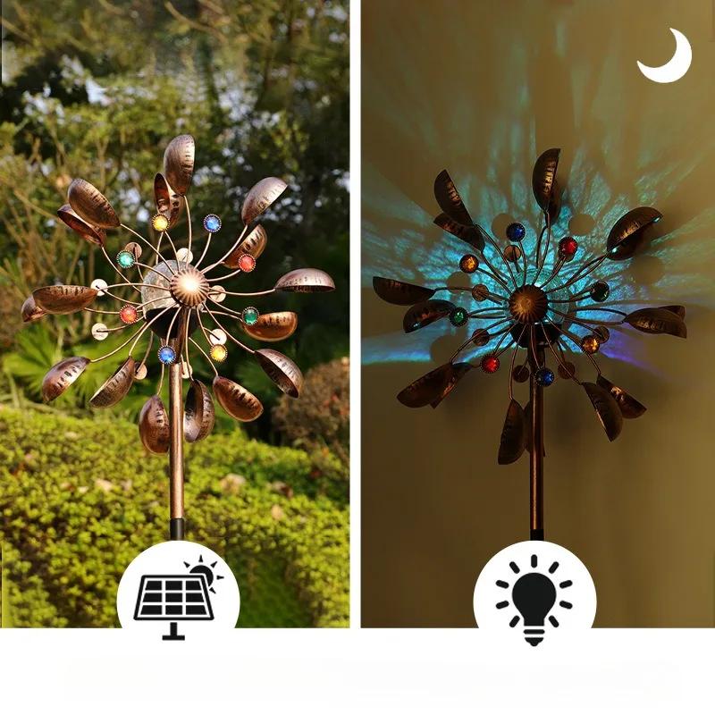 2024 New Fashionable Classic Outdoor Solar Glow Windmill Garden Lawn Decoration Yard Metal Crafts Iron Windmill Decoration