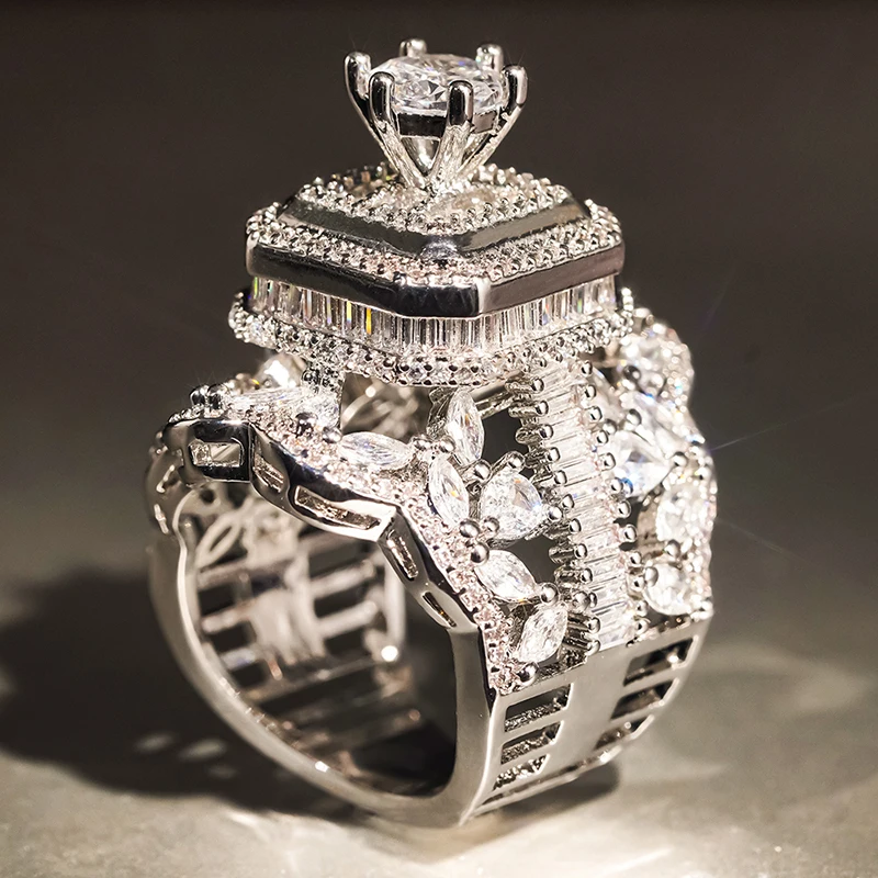 CAOSHI Brillanter, wunderschöner geometrischer Zirkonia-Ring für Verlobungsfeiern, zarte weibliche Fingeraccessoires, Statement-Schmuck – Detail 6