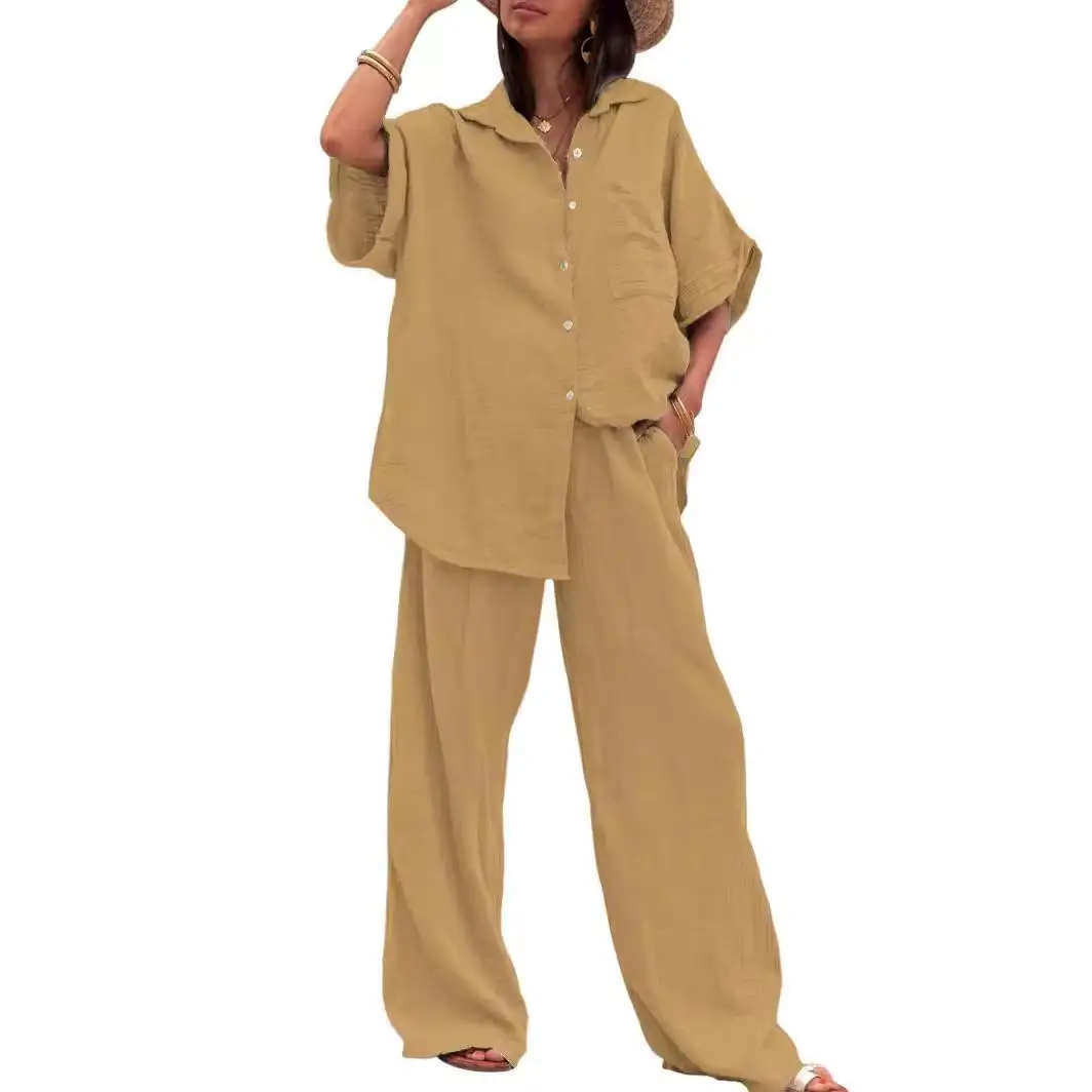

Women's Casual Cotton Chiffon Two-Piece Set ort-Sved Comfortable Breathable Autumn Wear Regular Length Faionable
