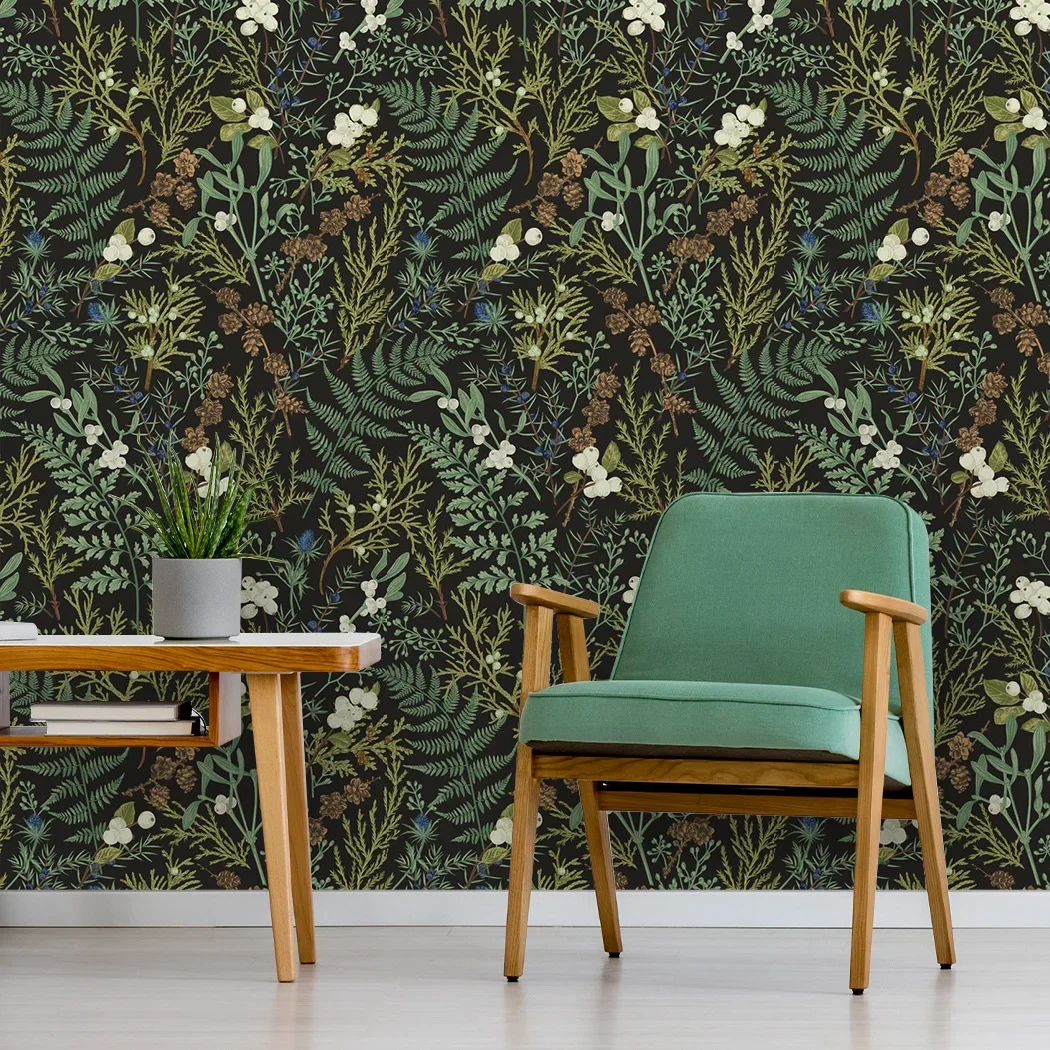 Seamless Self-Adhesive Wallpaper- Removable Wall Stickers with Green Plants & Flowers for Stylish