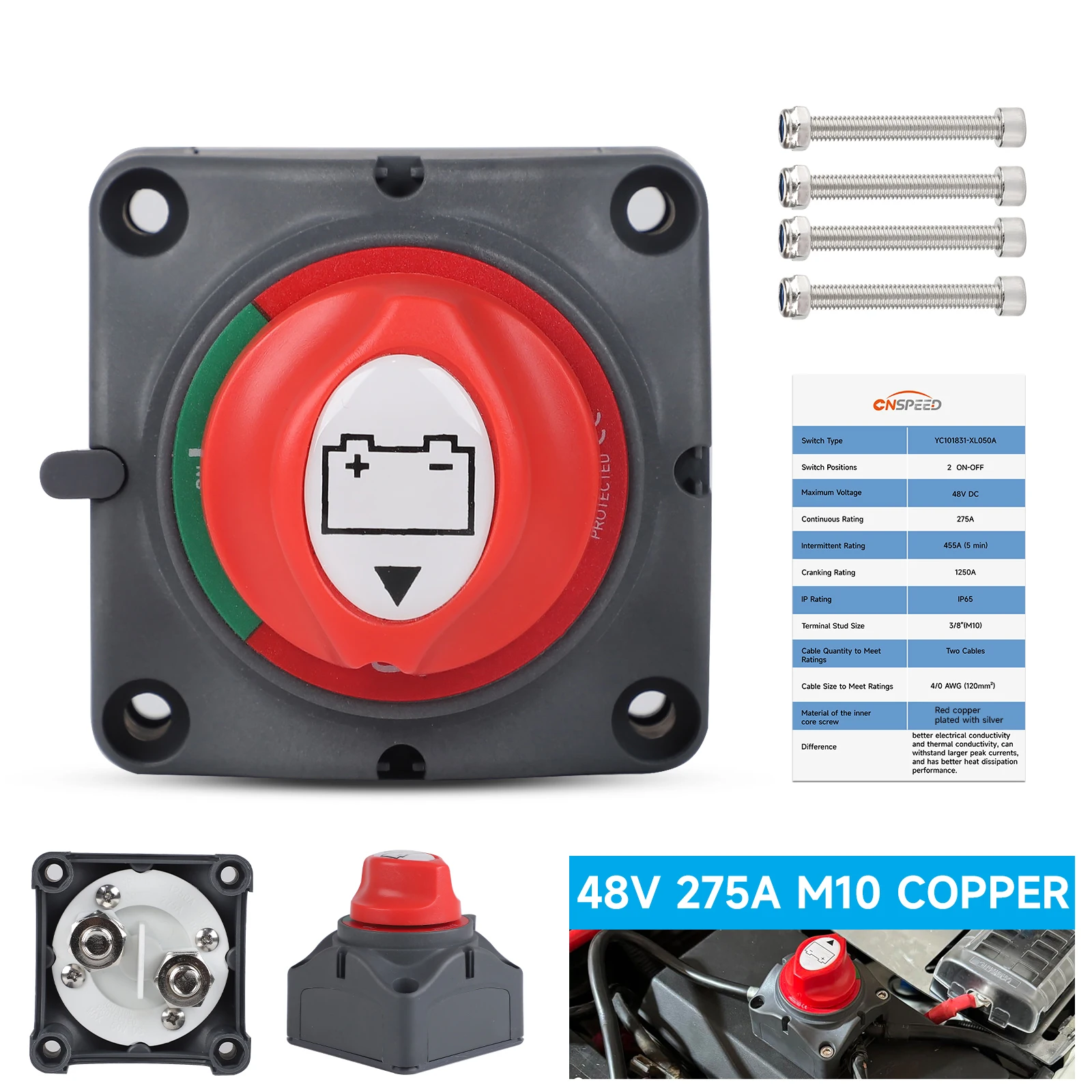 

Master Switch 2 Position ON OFF Disconnect Isolator 12V-48V Battery Power Cut Off Kill Switch Fit For Car Vehicle RV Boat Marine