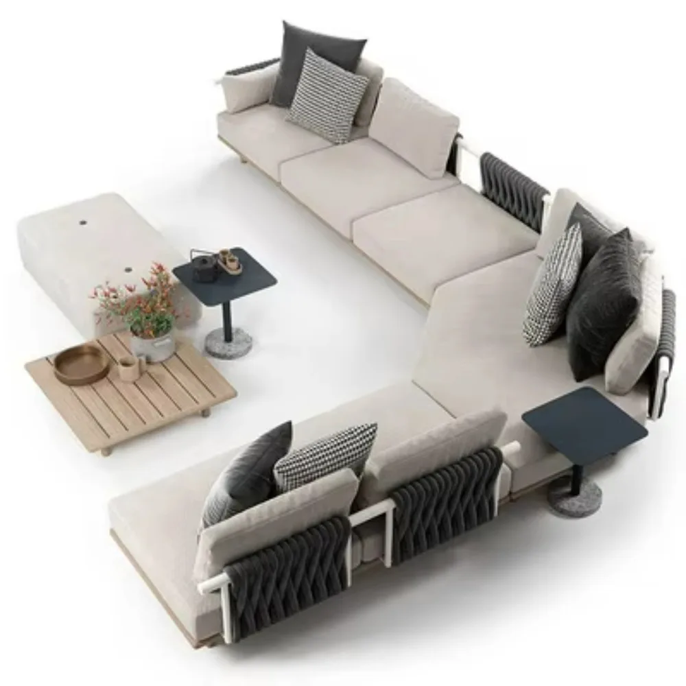 

Durable Modern Outdoor Patio Villa Sunshade Sofa Set Waterproof Rattan Chairs Solid Wood Material for Balcony Garden Gym Use