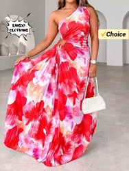 2024 Summer Fashion New Folded Banquet Elegant Dress with Oblique Shoulder Hollow Out Single Shoulder Sleeveless Style Dress