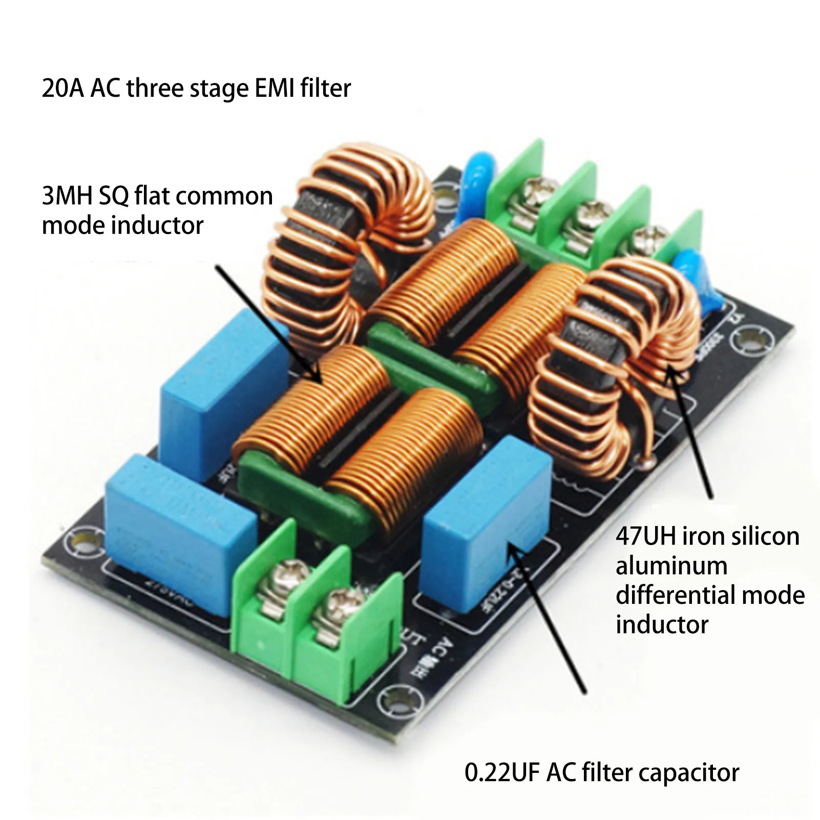 20A EMI Filter 3 Stage Excellent Noise Filtering Audio Amplifier Power Supply Filtering Board AC110V‑250V