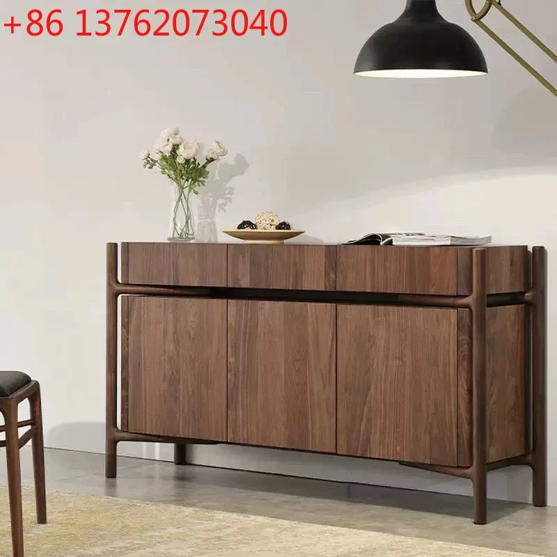 

Nordic solid wood dining side cabinet light luxury simple door cabinet modern living room tea cabinet against the wall