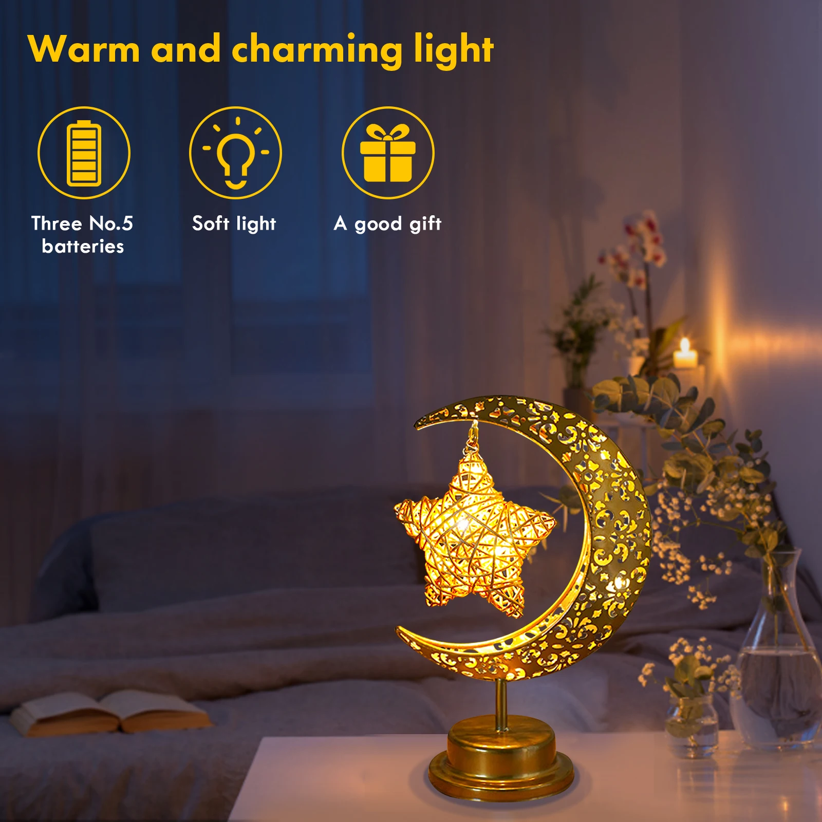 Ramadan LED lampki nocne ozdoby z pustej atmosfery festiwalu księżyca akumulator lampy zasilane oświetlenie świąteczne dekoracja do domu do sypialni