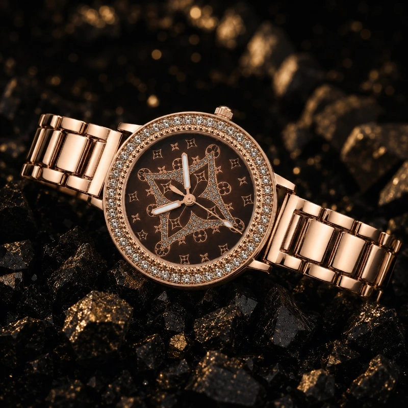

Luxury Stainless Steel Women's Bracelet Watch Fashion Brown Dial Diamond Bezel Ladies Wristwatch Elegant Dress Quartz Clock Gift