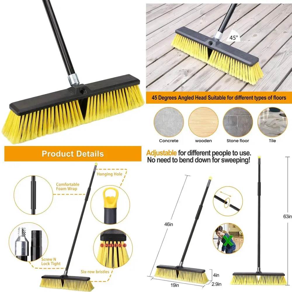 

63 Heavy-Duty Outdoor Broom with 18 Bristles for Sweeping Driveways, Patios, and More