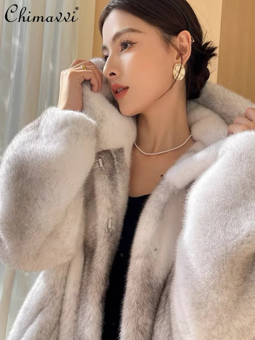 

High-end 2023 Winter Clothes New Fashion Warm Fur Coat Women's Long-Sleeve Loose Hooded Mink Temperament Furry Jacket Coats