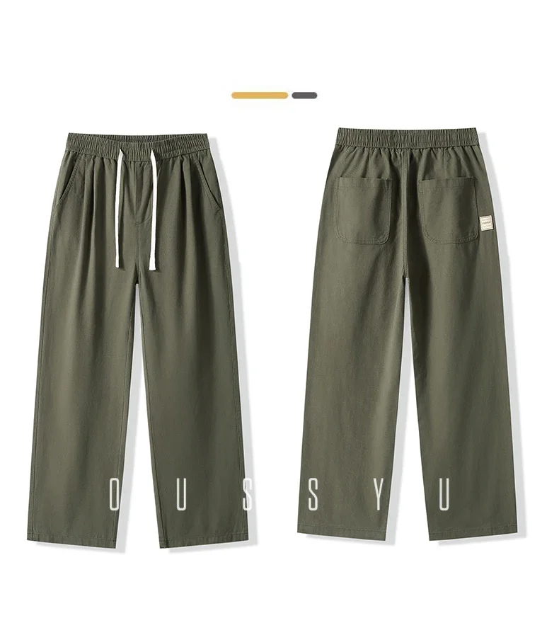Herbst-Winter Hochwertige 100% Baumwolle Freizeithose für Herren mit elastischem Bund, lockerer, gerader Passform, lässige Arbeitshose, Cargo-Hose, Khaki-Hose für Männer – Detail 13