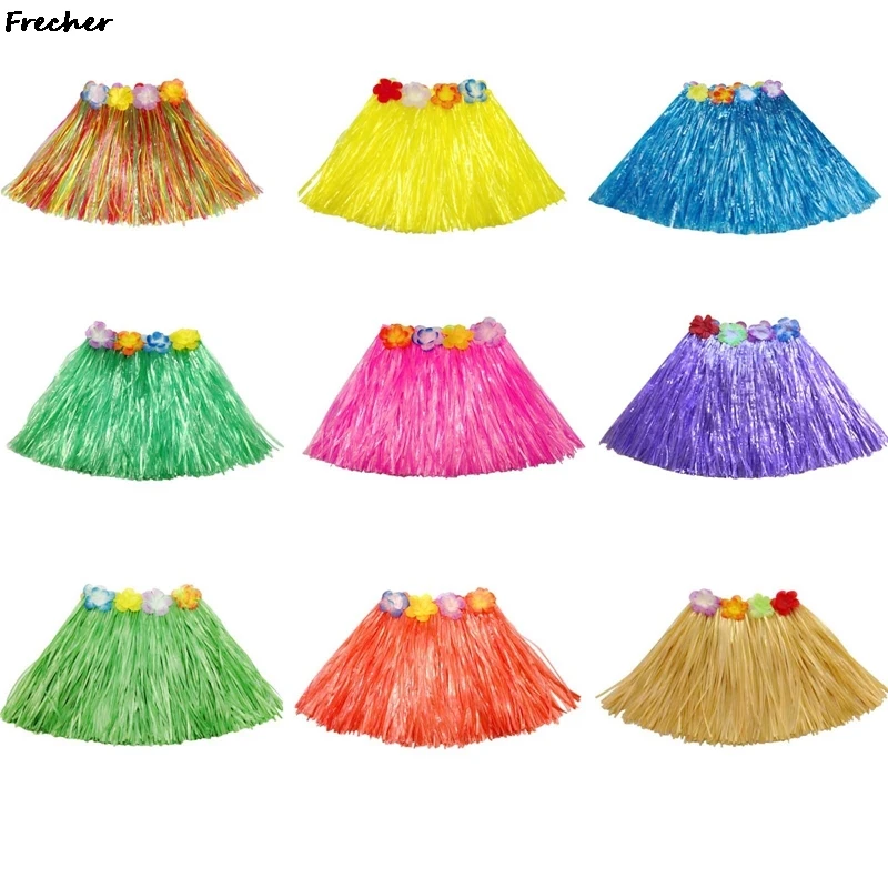 40cm Short Dress Hawaiian Beach Party Grass Skirts Children Adult Show Dance Skirt Flower Garland Dancing Performance Costumes