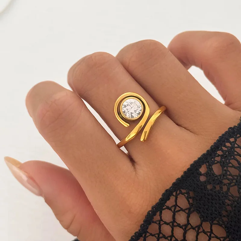 Round stone lines entwined rings for women stainless steel rings minimalist simple stainless steel jewelry new in 2025