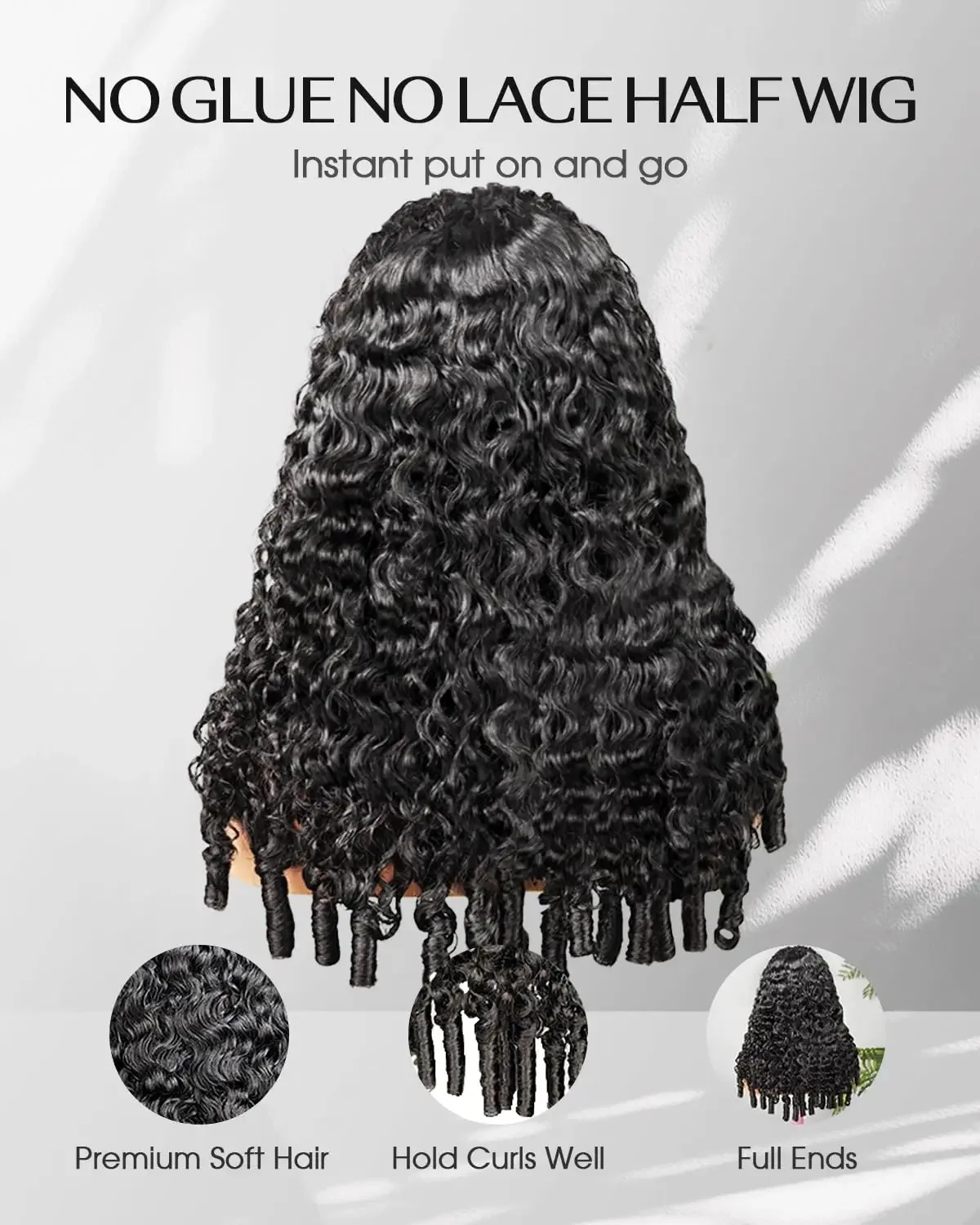 28inch Burmese Curly Human Hair Headband Wig 3 IN 1 Multifunctional Glueless Half Wig Drawstring Seamless Flip Over Clip Ins Daily Styling Hair
