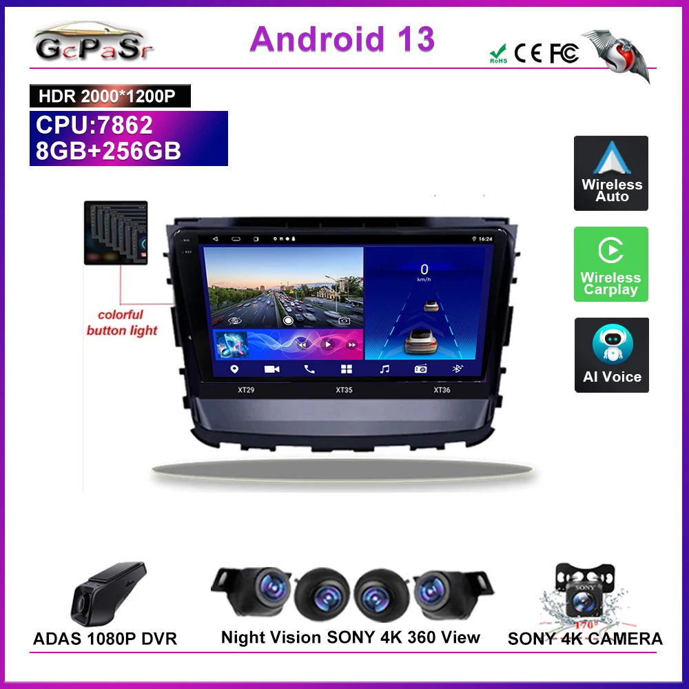 

QLED IPS Android auto Android 12 For SsangYong Rexton 2019 Car Radio Multimedia Video Player Navigation stereo GPS IPS Sony cam