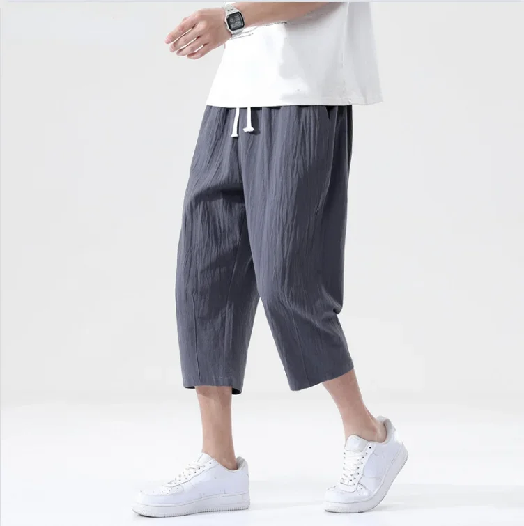 6 Colors M-5XL Summer Men's Cotton Linen Casual Pants Breathable Trend Capris Pants Harlan Cotton Hemp Elastic Waist Trousers