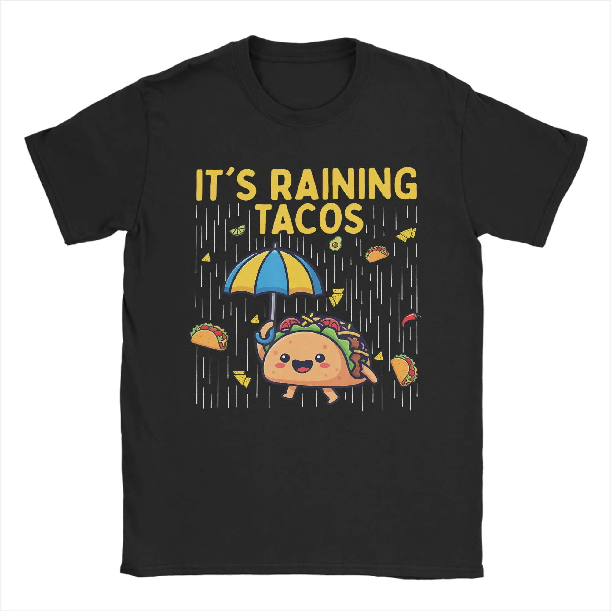 Hipster Taco in the Rain T-Shirt Men Crew Neck Cotton T Shirts  Short Sleeve Tees Adult Clothes