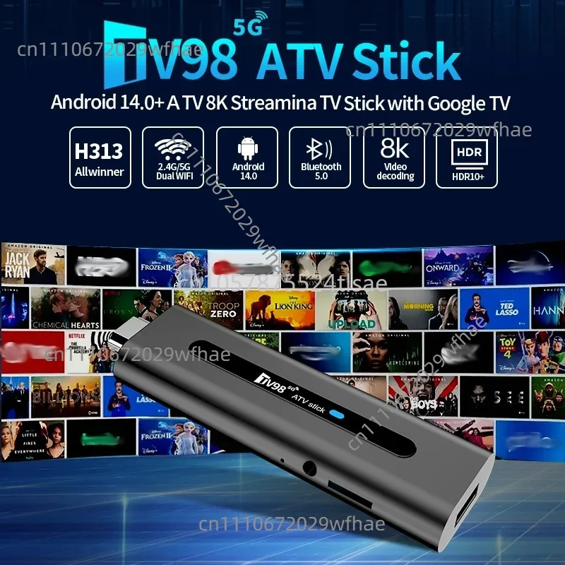 TV98 ATV Stick 2025 All Winner H313 4k Fire TV Stick con Android 14 Quad Core, Módulo WiFi Dual, 16GB ROM, 2GB RAM