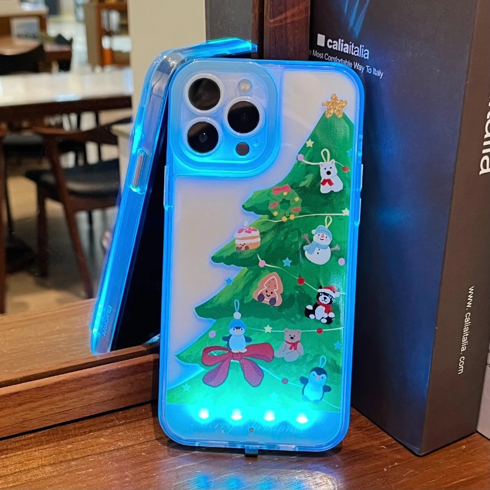 2025 جديد مضيئة دعوة تضيء فلاش شجرة عيد الميلاد سانتا جراب هاتف آيفون 17 16 15 13 12 11 14 ProMax زائد غطاء نمو الهواء