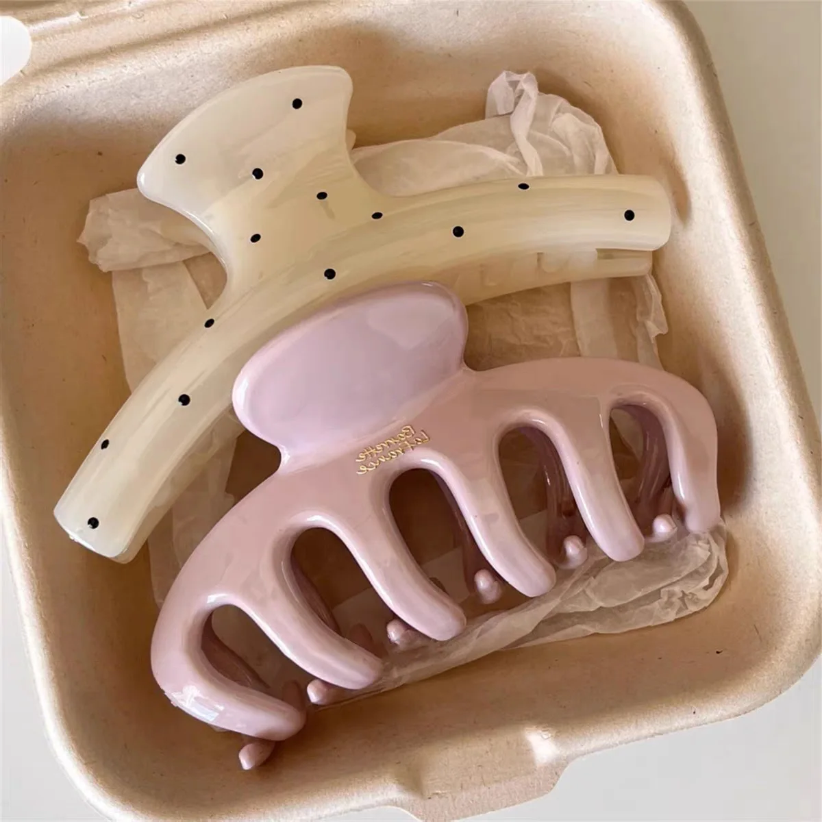 Korean Large Size Acrylic Dragon Bone Shark Hair Clip French Style Polka Point Arc Back of Head Hair Claw Clamp Hair Accessories image 2