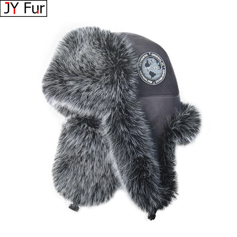 2025 New Men's 100% Natural Fake Fox Fur Bomber Hats Winter Russian Man Warm Faux Fox Fur Hat Male Fake Fur Caps