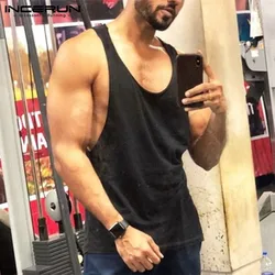 INCERUN Men Tank Tops Summer Solid Color O-neck Sleeveless Casual Vests Streetwear 2024 Breathable Stylish Men Clothing S-5XL
