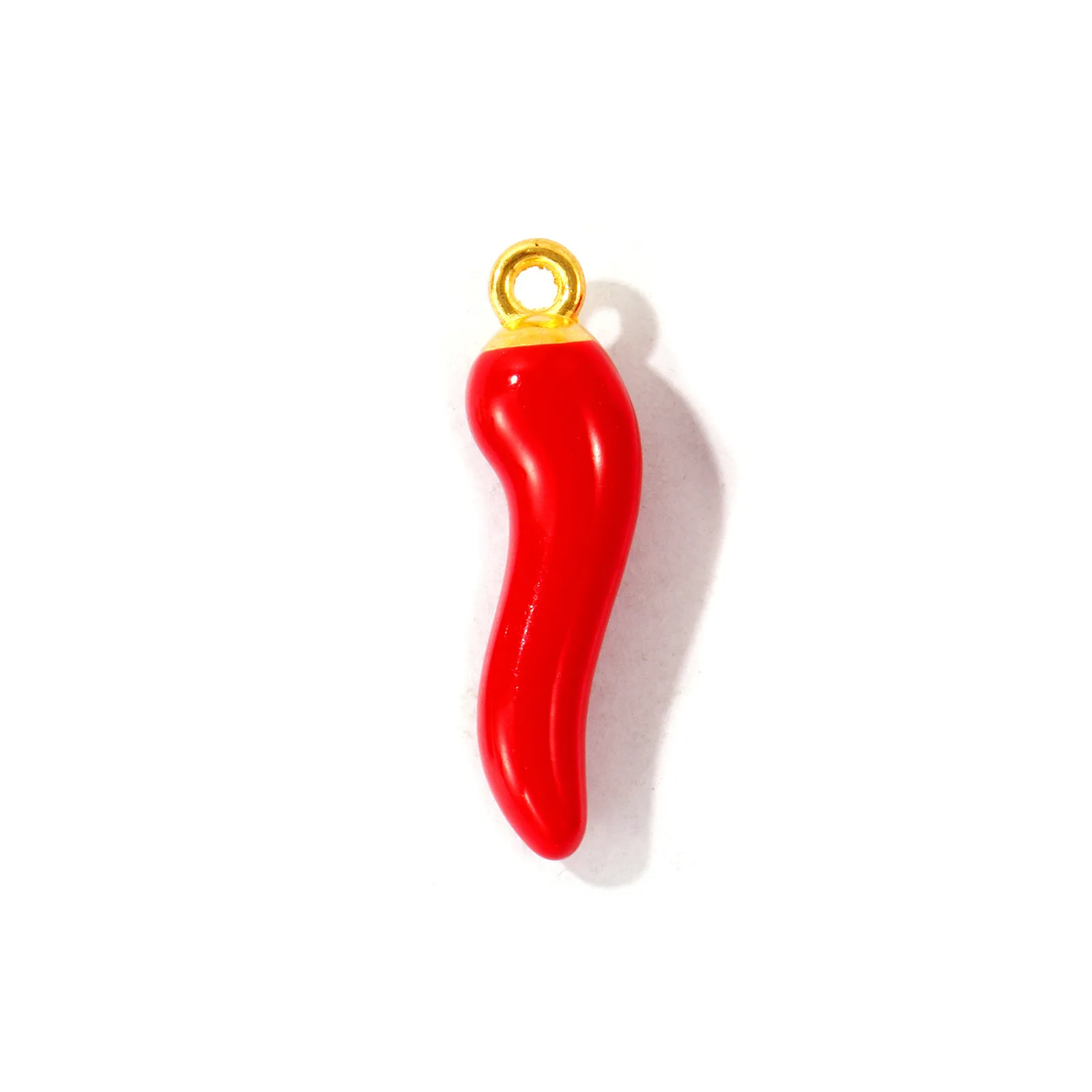 10 Stück Zinklegierungs-Anhänger, vergoldet, mit rotem Emaille, Cornicello, italienisches Horn, Chili, 3D-Anhänger für die Herstellung von DIY-Halsketten, Großhandel – Detail 7