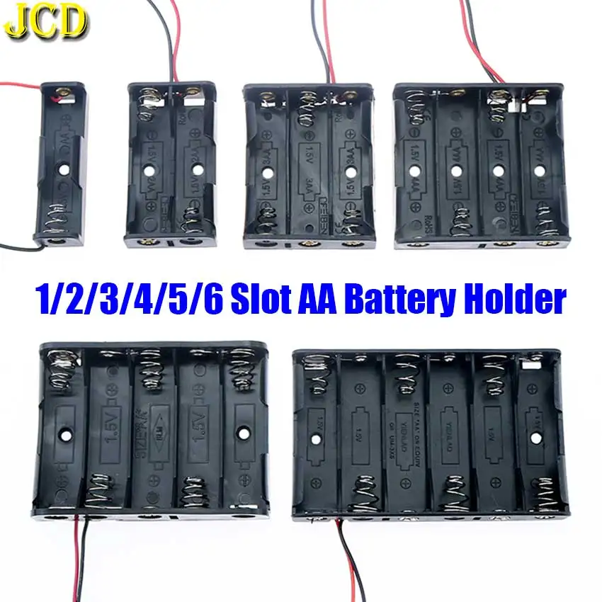 JCD 1pcs 1/2/3/4/5/6 Slots Ports 1.5V AA Power Battery Holder Storage Box Case DIY Leads Wire Black Used For Repair Tools