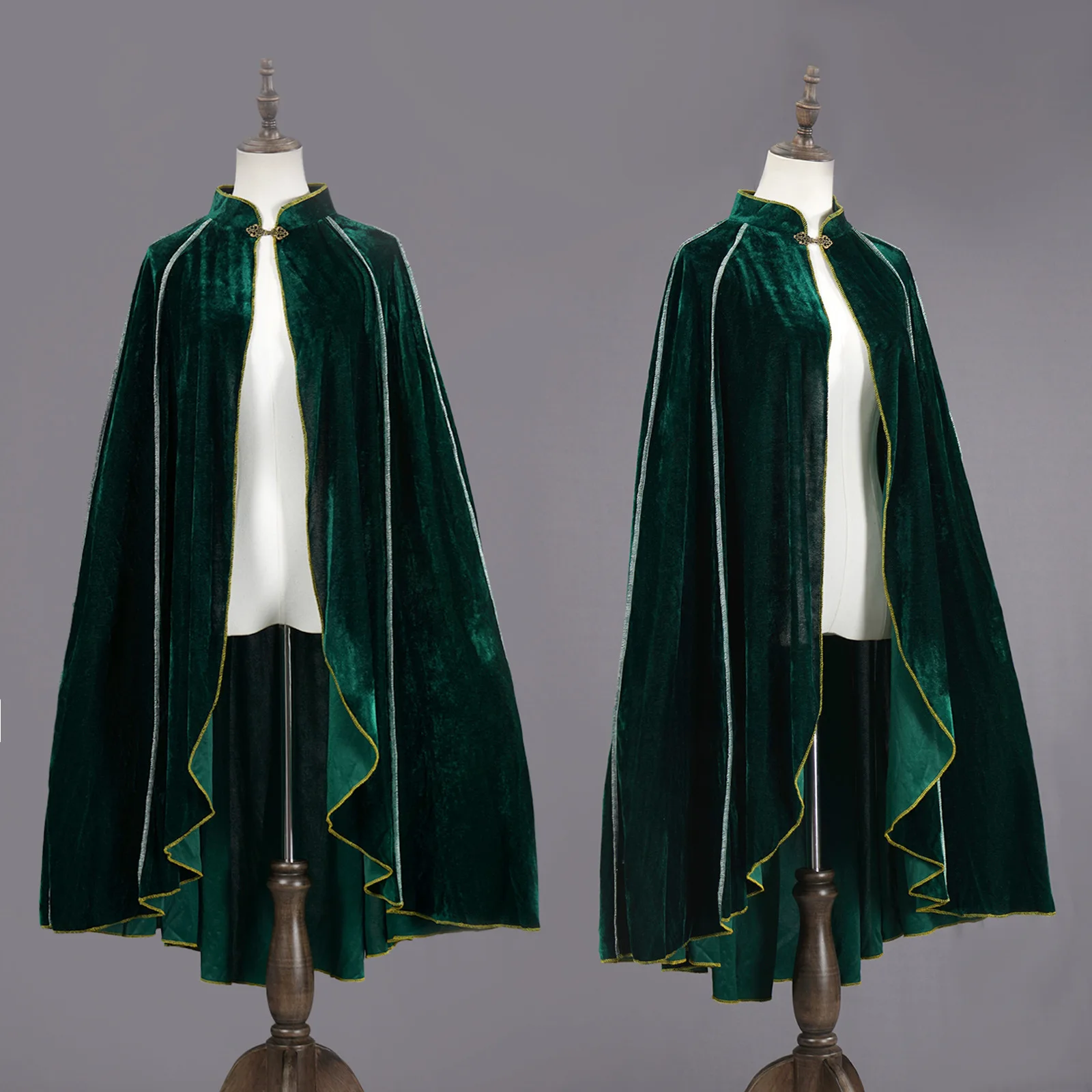Medieval Suede Cloak Vintage Gold Trim Cape Halloween Cosplay Stage Performance Costume - view 2