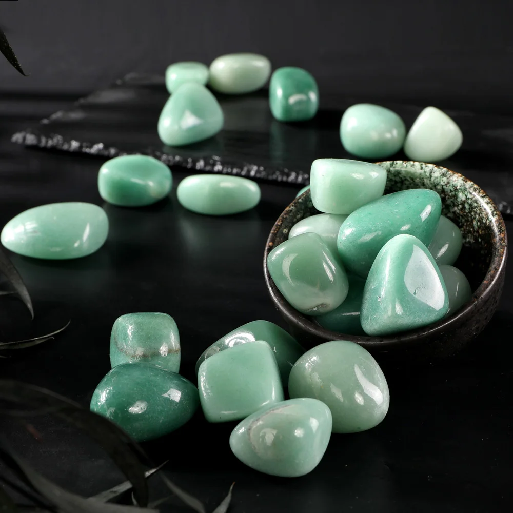 Natürlicher grüner Aventurin, polierter Trommelstein, unregelmäßiger Heilkristall, Wicca-Reiki-Quarz, Aquarium, Heimdekoration – Detail 4