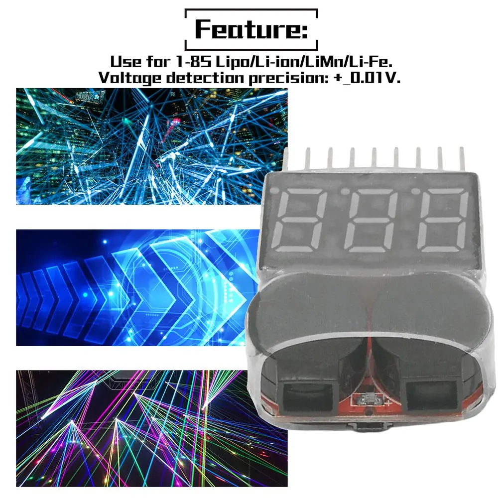 2 IN 1 1-8S Lipo/Li-ion/Fe Battery Voltage Tester Low Voltage Buzzer Alarm Checker For Vehicles & Remote Control Toys