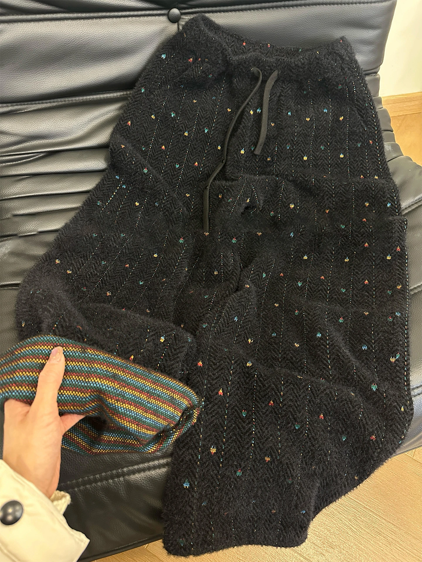 

Полосатые шерстяные брюки с вышивкой, широкие, с высокой талией, прямого кроя, теплые, струящиеся, молодежные, повседневные, Cisas Sle