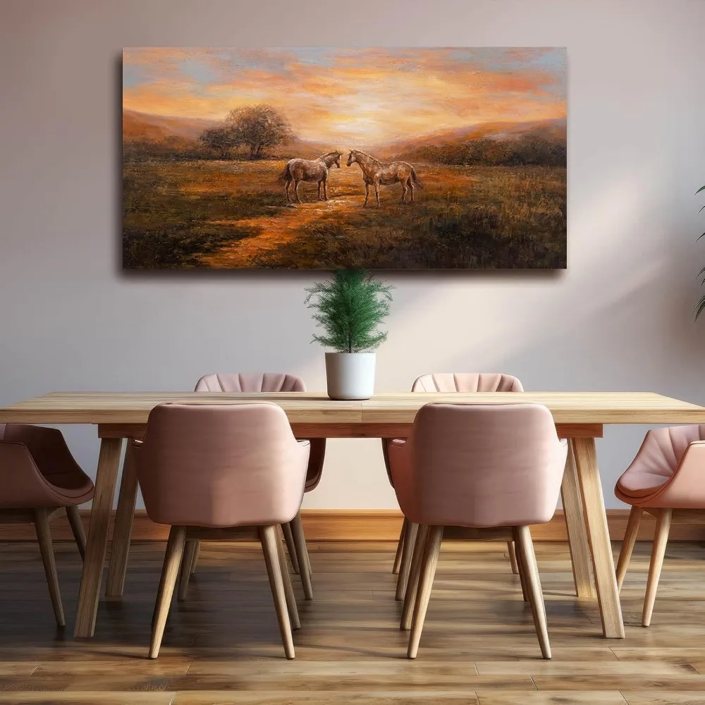 عمل فني على شكل حصان كبير من القماش على الحائط ديكور طبيعي برتقالي ريفي لغرفة المعيشة وغرفة النوم #1