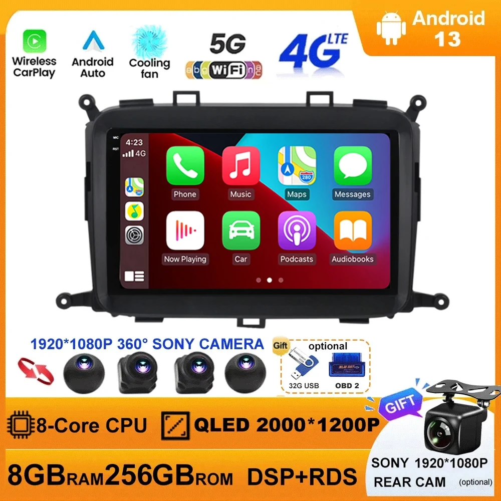 

Android 13 For Kia Carens RP 3 III 2013 - 2019 Car Radio Multimedia Video Player Navigation GPS BT Carplay 5G WIFI 360 Camera