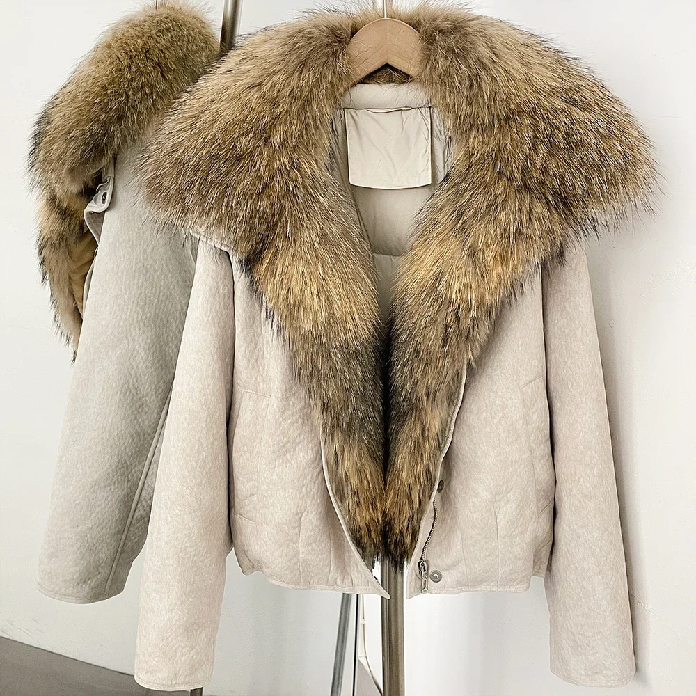 OFTBUY Winter-Daunenmäntel und -Parkas für Damen, locker geschnitten, mit großem Naturfellkragen, Entendaunenbekleidung, dicke, kurze Pufferjacke für Frauen – Detail 23