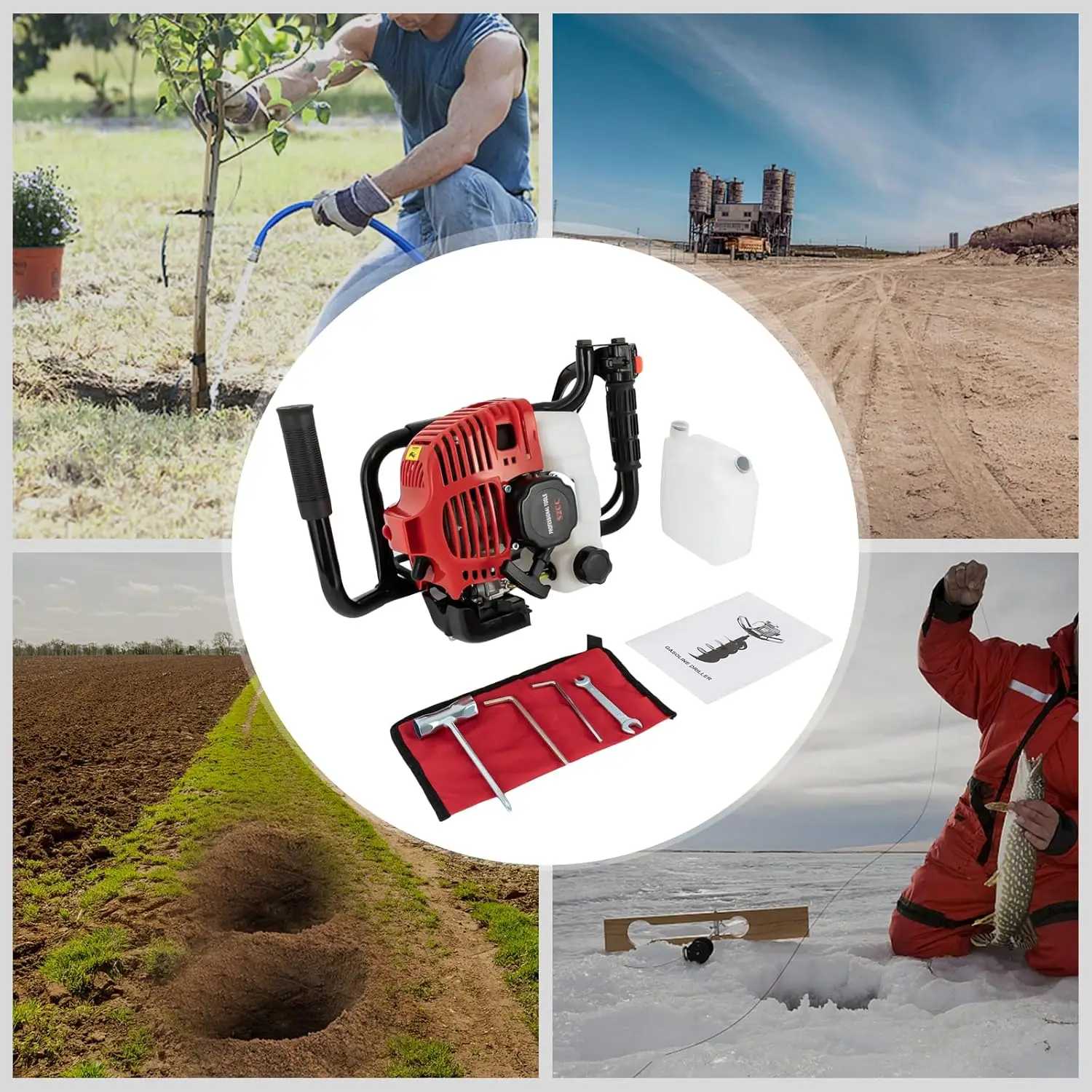 Auger Post Hole Digger, Gasolina, Gás Powered Earth Digger, Post Hole Borer Diggers, Broca de terra para Garden Farm, 2 tempos, 52cc