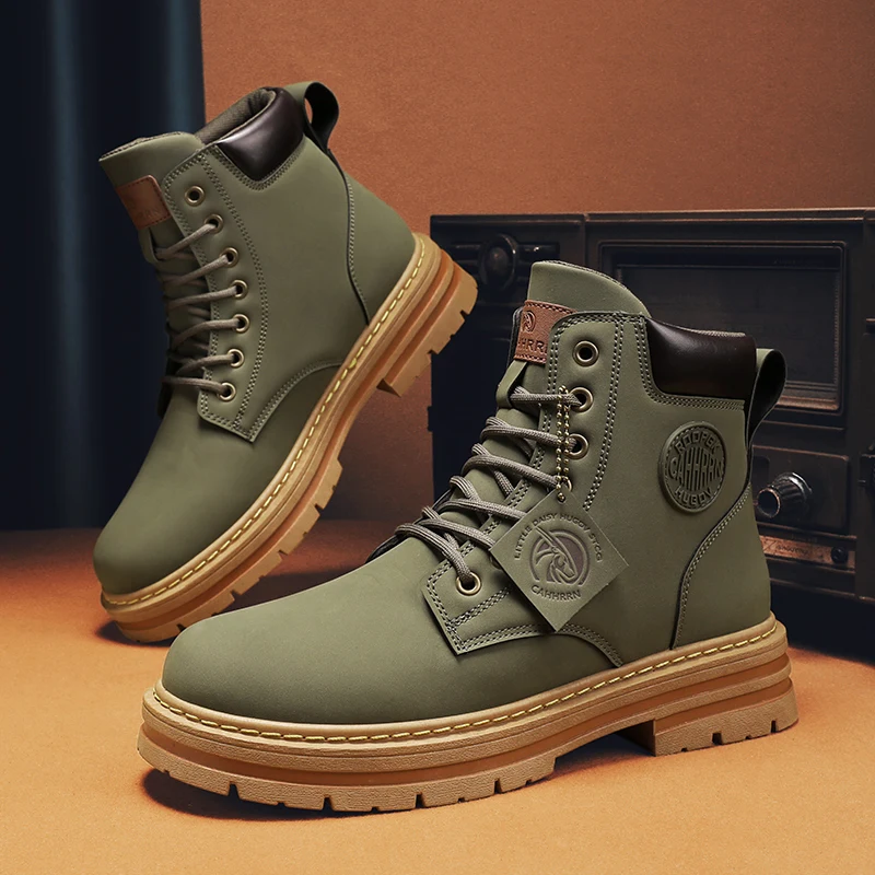 Botas altas de motocicleta para Hombre, botines militares a la moda, zapatos de trabajo con cordones, primavera e invierno