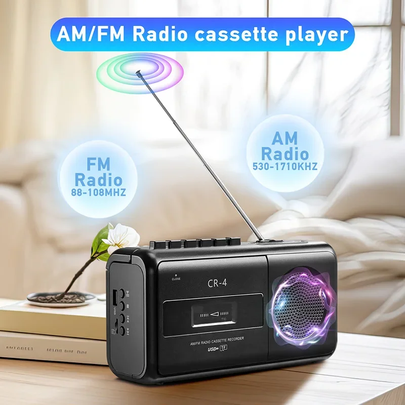 Portable USB Cassette Music Player FM AM Radio DC/AC Powered Stereo Retro Recorder Support U Disk TF Card Vintage Radios