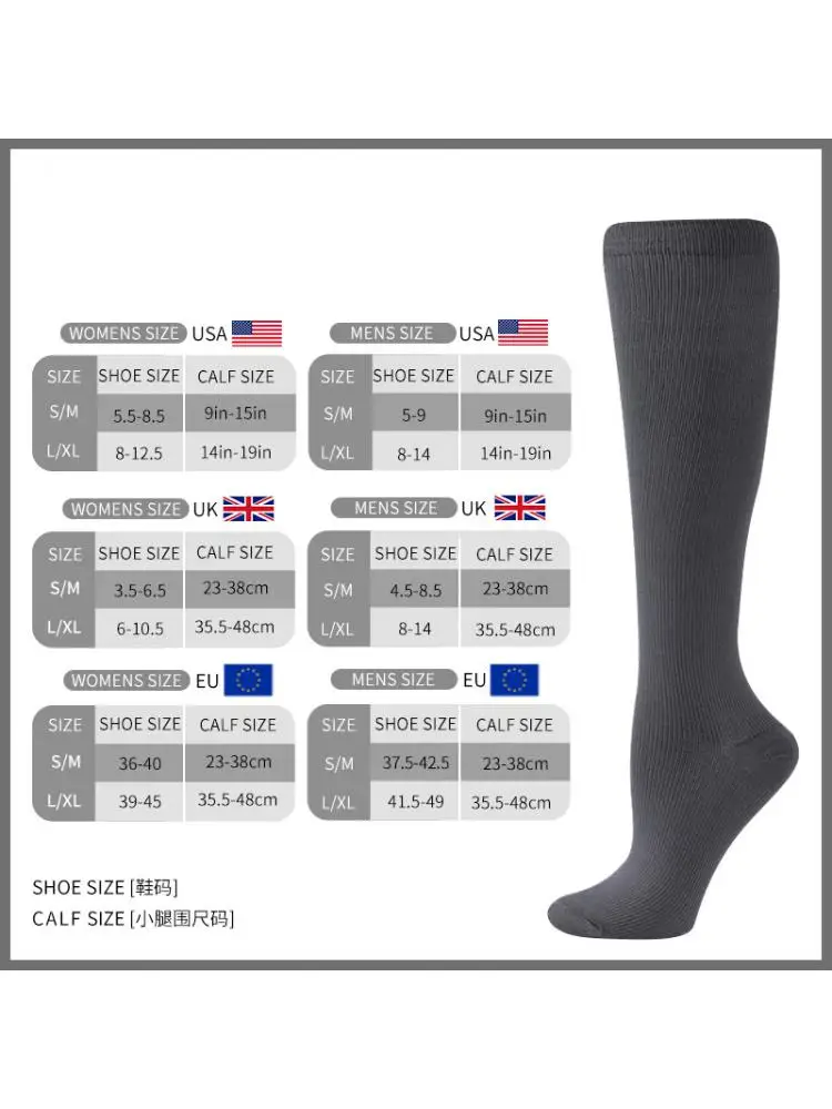 

5pair Men XXL Large Size Fitness Sports Socks Outdoor Calf Pressure Compression Black Nylon Flat Women Yoga Medical Care