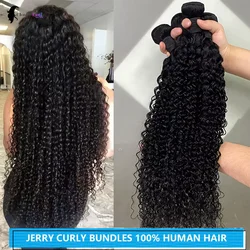 26inch Jerry Curly Human Hair Bundles 100% Brazilian Raw Human Hair 1/3/4 Bundles for Women 10A Thick Bundles 3 Days Delivery