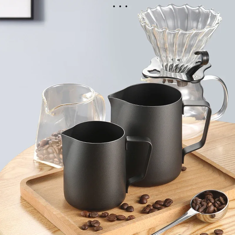 350ml/600ml Black Non-stick Coating Coffee Mug Cup Jug Stainless Steel Espresso Milk Cup Mug Craft Latte Cream Froth Jug Maker