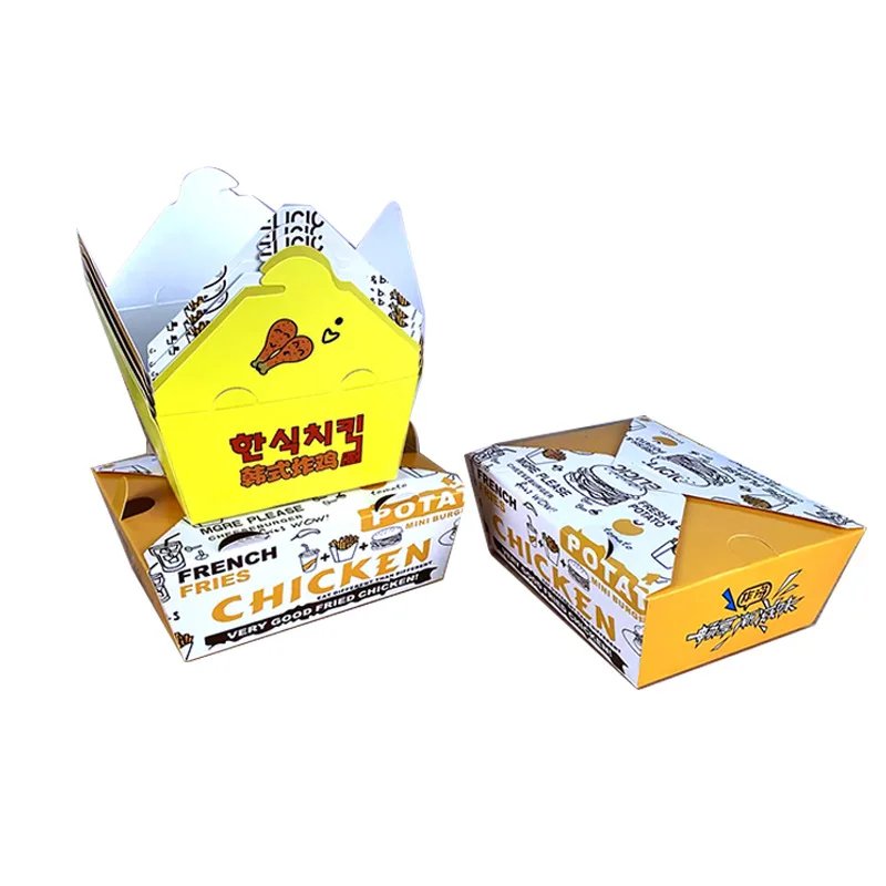 Custom. Fold-Korean Fried Chicken Box Whole Chicken Double Combo Box French Fries Burger Food Takeout Packing Box Disposabl