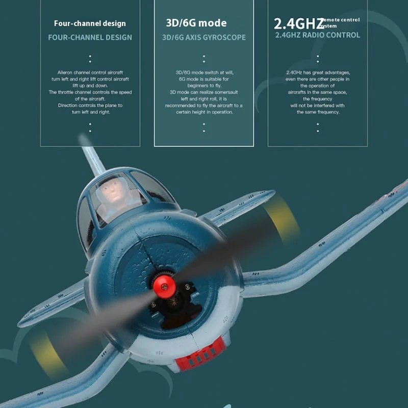 2.4G Full Scale Remote Control Four Channel Design Dual Mode Switching Q-Version Simulation F4u Pirate Fixed Wing Aircraft Model