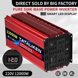 12000W Pure Sine Wave Inverter 12V/24V to 220V AC Converter Universial Socket Car Power Inverter with 2AC Outlets