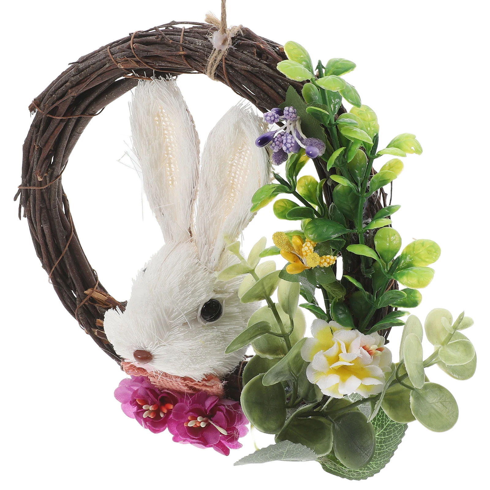

Easter Wreath Artificial Flower Bunny Decor Spring Floral Garland Blossom Hanging Wall Home Centerpiece Rattan