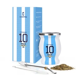 Yerba Mate Cup with Straw, Tea Gourd Coffee Mug, Cleaning Brush, Argentina Football Captain No.10 Style