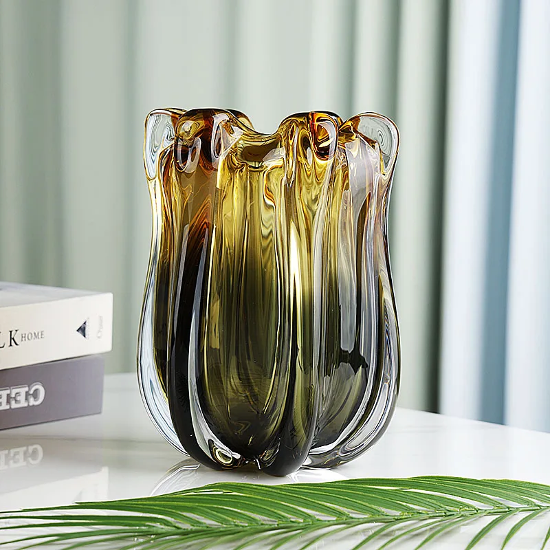 

Light luxury glazed glass vase, advanced sense, living room coffee table creative water raising flower arrangement, home decorat