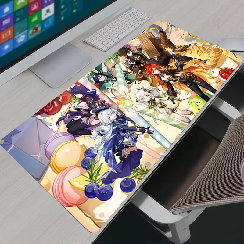 G-Genshin Impact Anime Mouse Pad Large Gaming Desk Mat Non Slip Rubber Office Laptop Keyboard Pad Cartoon Game Table Decor