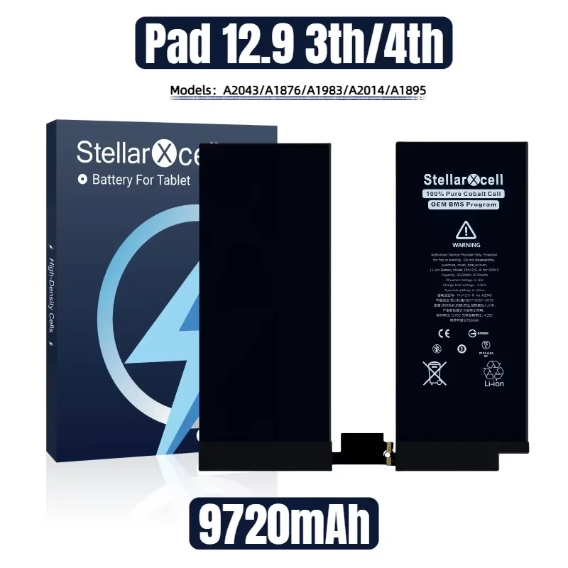 

Аккумулятор StellarXcell для планшетов iPad 12.9 3-го и 4-го поколений (модели A2043, A1876, A1983, A2014, A1895), стандартной емкости