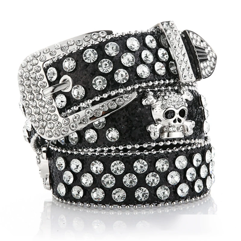 

Women's skull rhinestone belt Extended belt Cowboy style outdoor High Qualiyt Diamond belt Western Punk rhinestone Women's belt