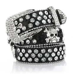 Damen-Gürtel mit Totenkopf-Strasssteinen, verlängerter Gürtel, Cowboy-Stil, Outdoor, hochwertiger Diamantgürtel, Western-Punk-Strass-Damengürtel